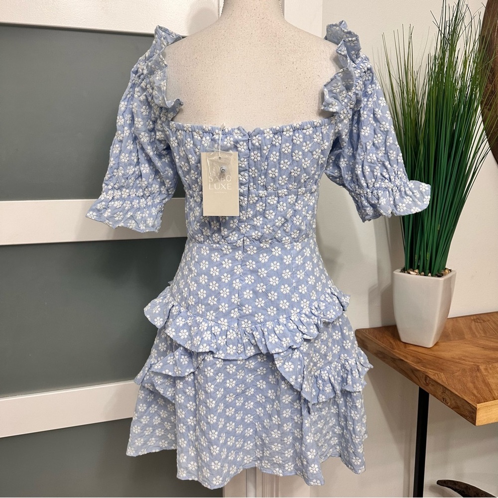 Sabo Luxe Light Blue Jaycee Mini Dress SZ 6 Embroidered Cottagecore Feminine NWT - Picture 10 of 10